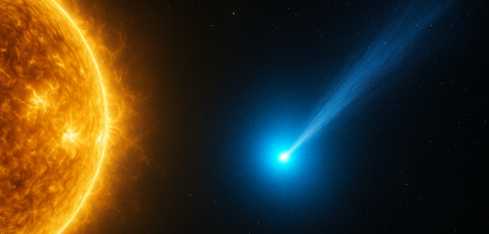 Комета 3I/ATLAS озадачила астрономов синим свечением у Солнца